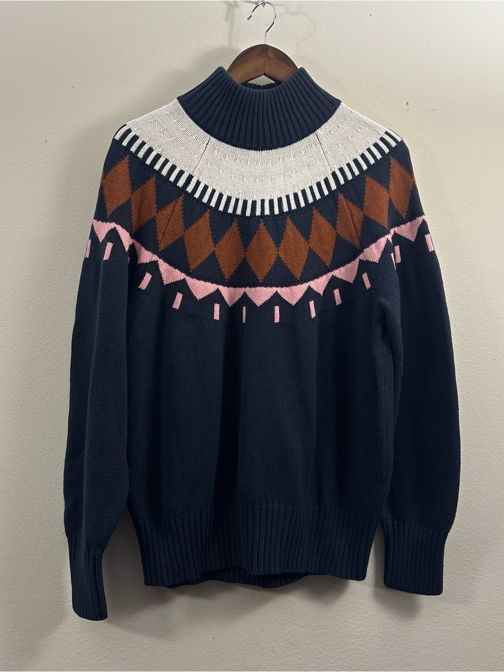 Free Assembly Fair Isle Sweater womens XL blue high neck wool blend ski core
